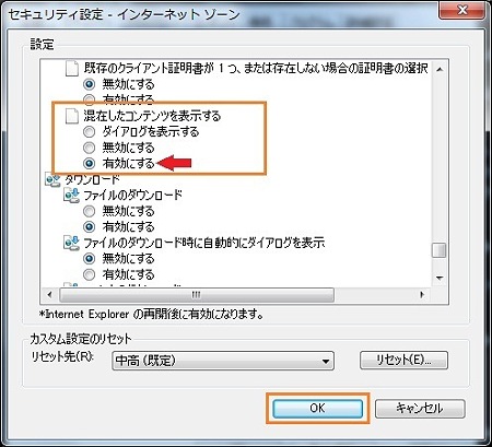 セキュリティで保護されたwebページコンテンツのみを表示しますか (3)